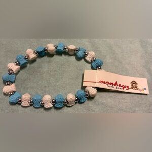 Monkeyz Kids Blue & White Monkey Bead Stretch Bracelet